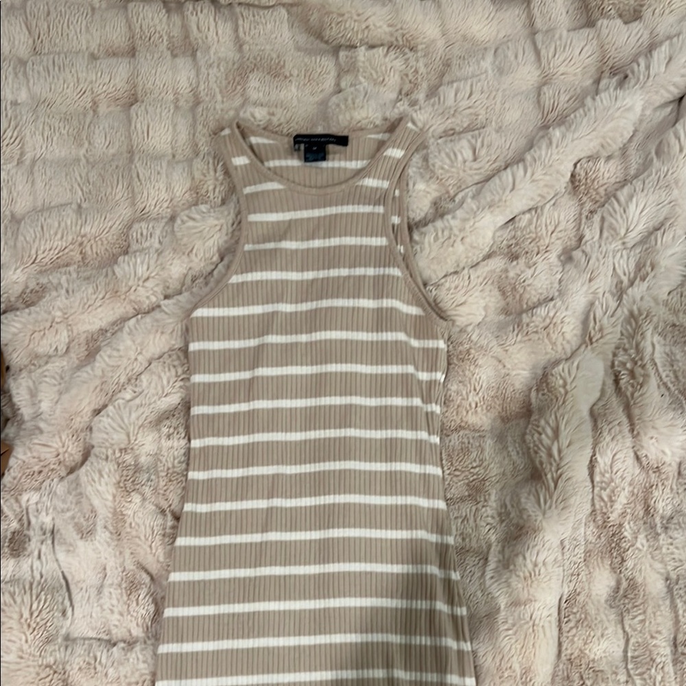 French Connection Tan and White Sheath Maxi Dress Sleeveless Halter